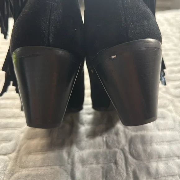 Sam Edelman 7M Black Leather Ankle Boots Booties LOUIE Fringe Western - Picture 6 of 7